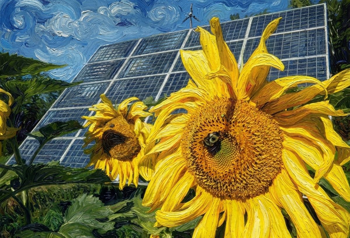 sunflower, solar panels